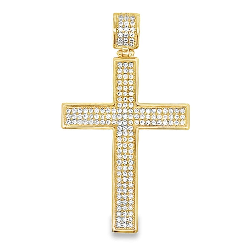 3 Row Cross Pave CZ Pendant .925 Sterling Silver Yellow Gold HipHopBling