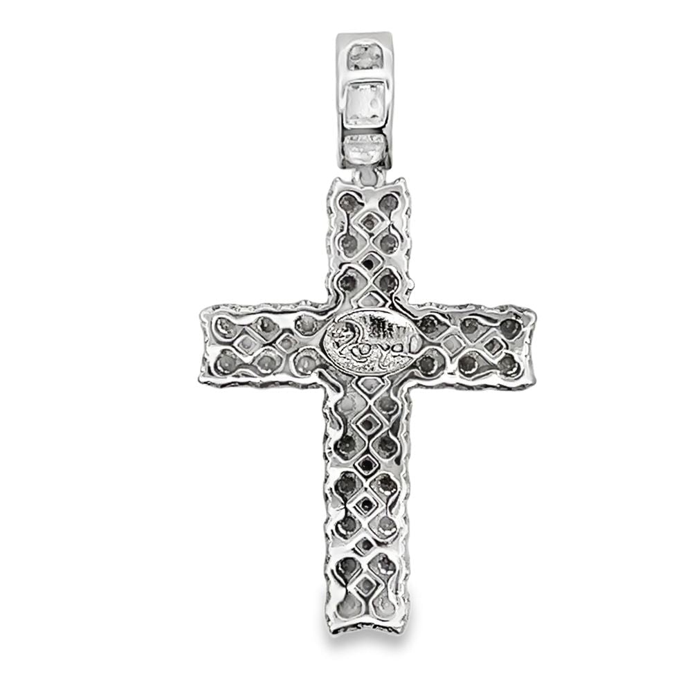 3D Double Tennis Cross Iced Out Moissanite Pendant .925 Sterling Silver HipHopBling