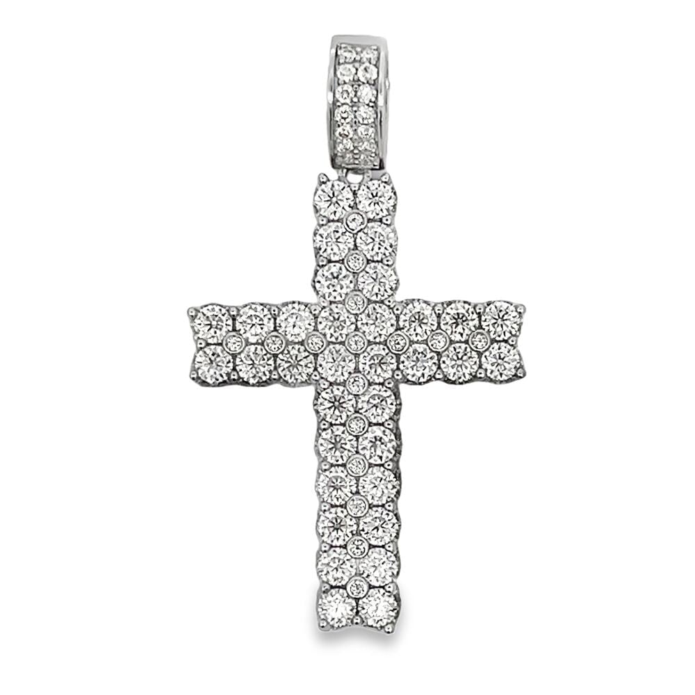 3D Double Tennis Cross Iced Out Moissanite Pendant .925 Sterling Silver HipHopBling