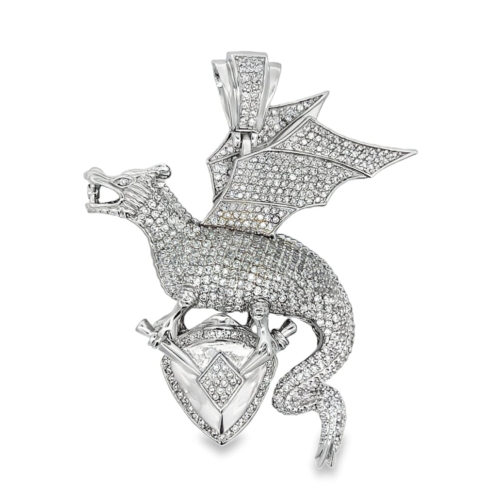 3D Dragon CZ Pendant .925 Sterling Silver HipHopBling