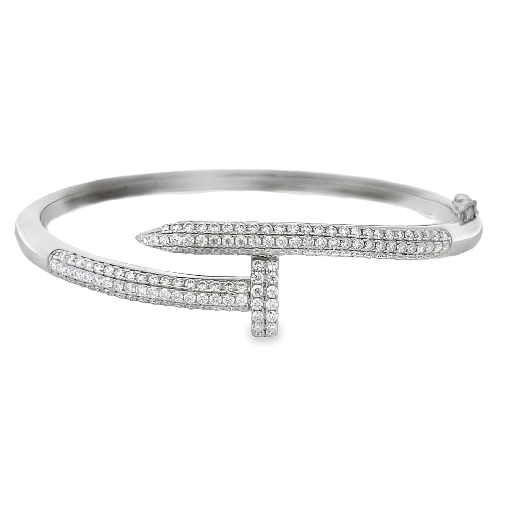 3D Nail Moissanite Iced Out Bangle .925 Sterling Silver HipHopBling