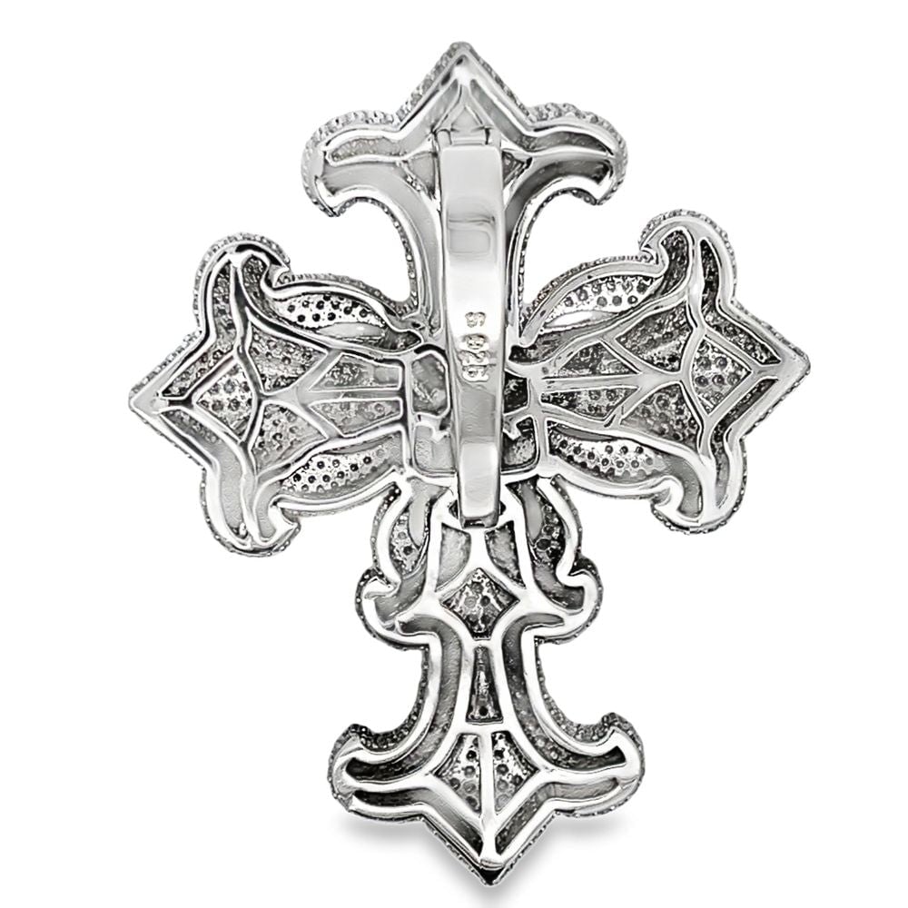 3D Rose Cross Iced Out Moissanite Pendant .925 Sterling Silver HipHopBling