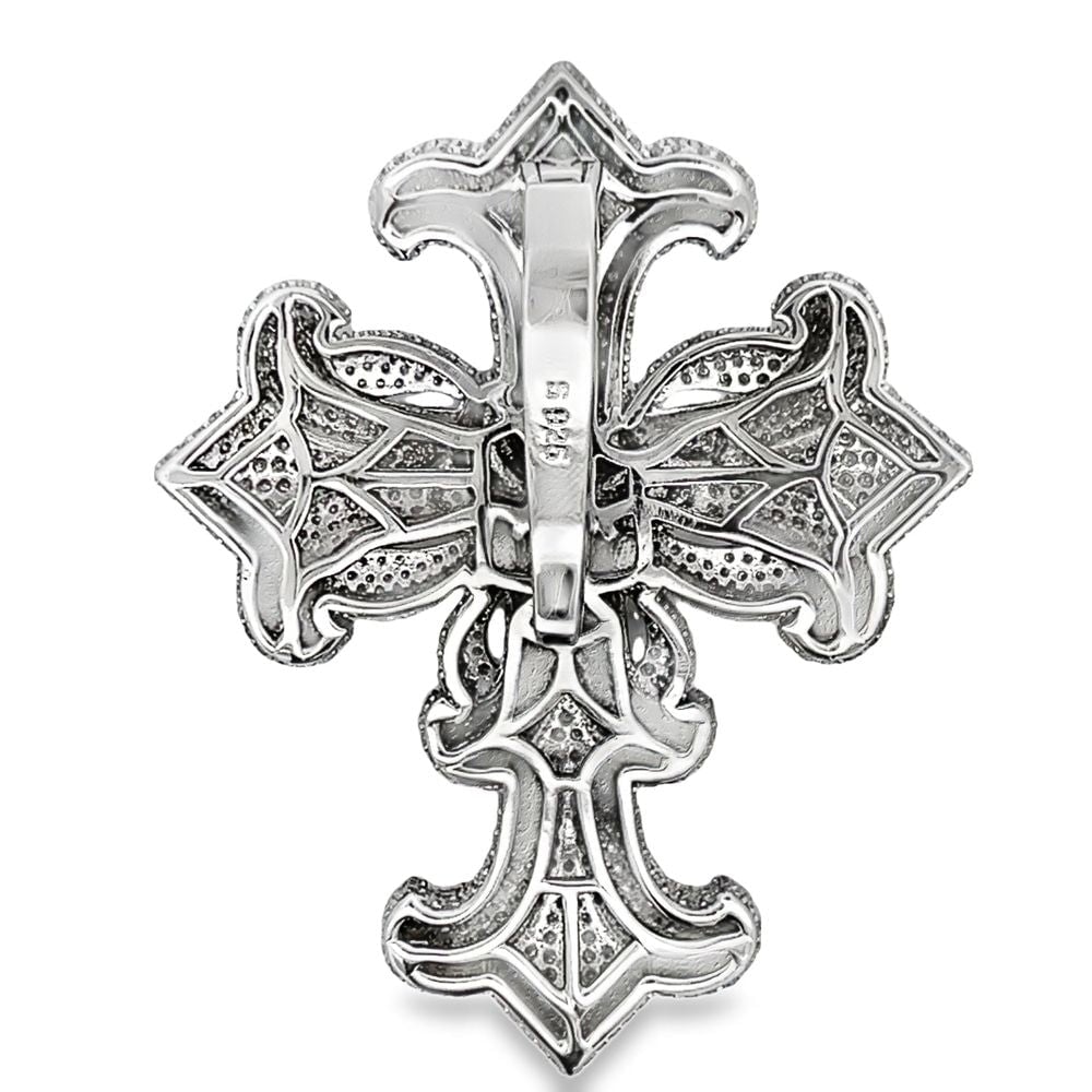 3D Rose Cross Iced Out Moissanite Pendant .925 Sterling Silver HipHopBling