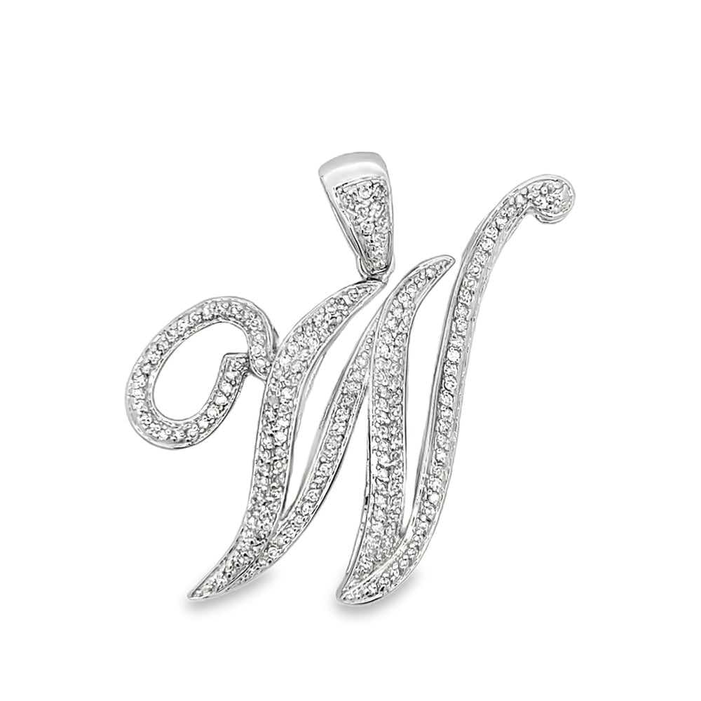 3D Script Initial Letter White CZ Iced Out Pendant W HipHopBling