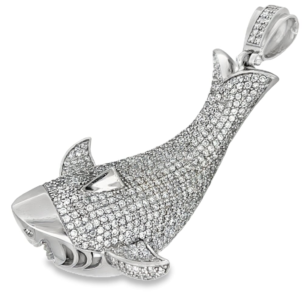 3D Shark CZ Pendant .925 Sterling Silver HipHopBling