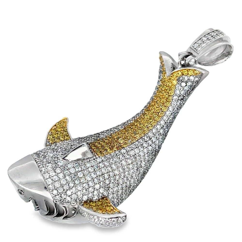 3D Shark Yellow CZ Pendant .925 Sterling Silver HipHopBling