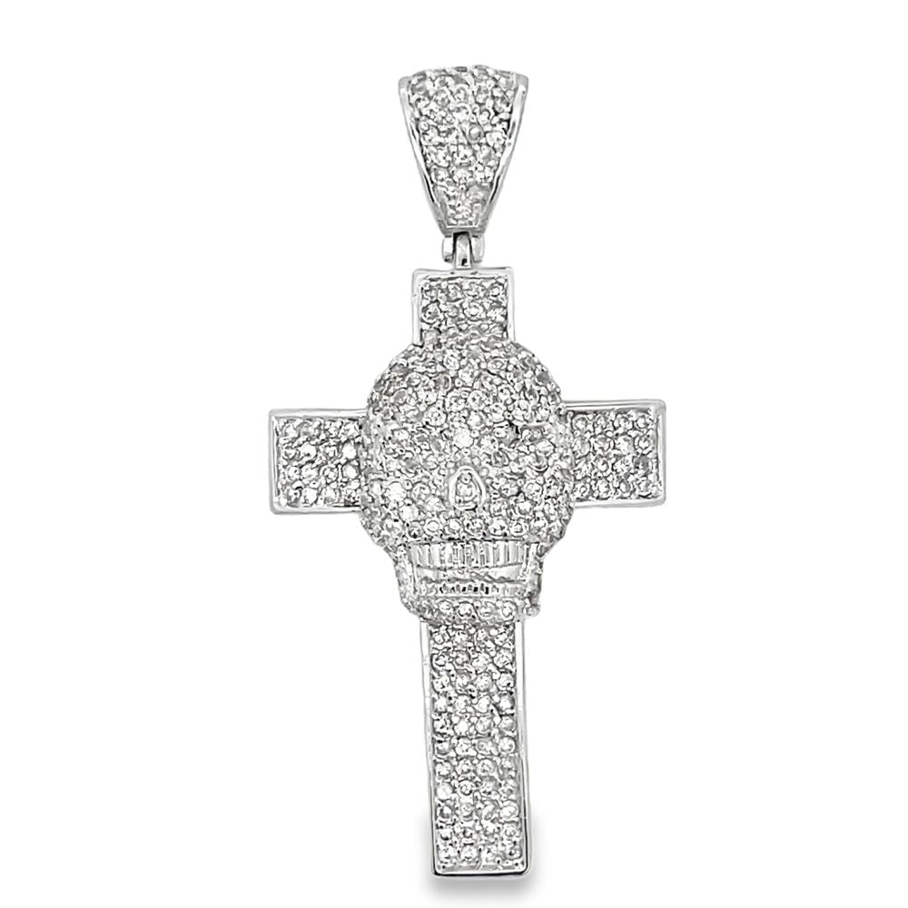 3D Skull Cross CZ Iced Out Pendant HipHopBling