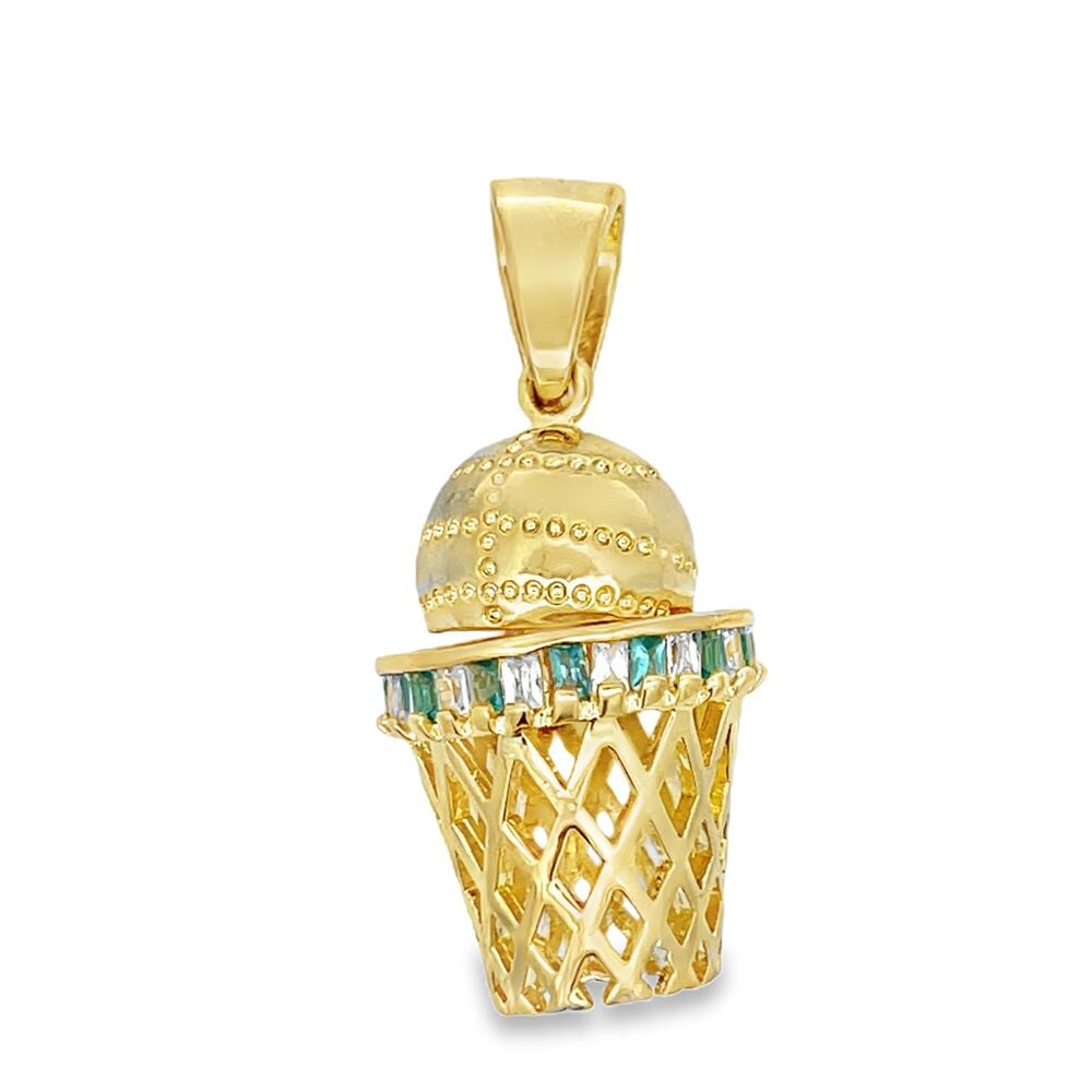 3D Spinning Basketball Hoop Gold CZ Iced Out Pendant HipHopBling