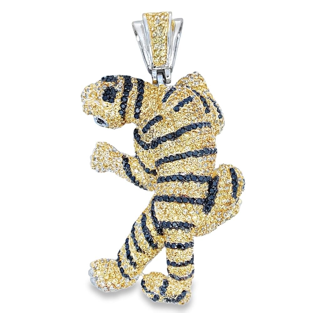 3D Tiger Black & Yellow CZ Iced Out Pendant HipHopBling