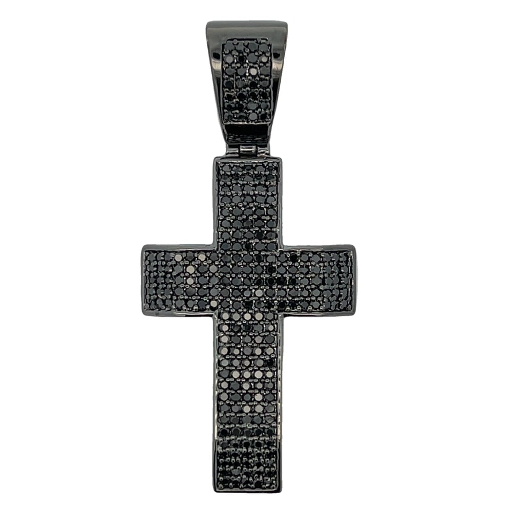 5 Row Black Cross CZ Pendant .925 Sterling Silver HipHopBling