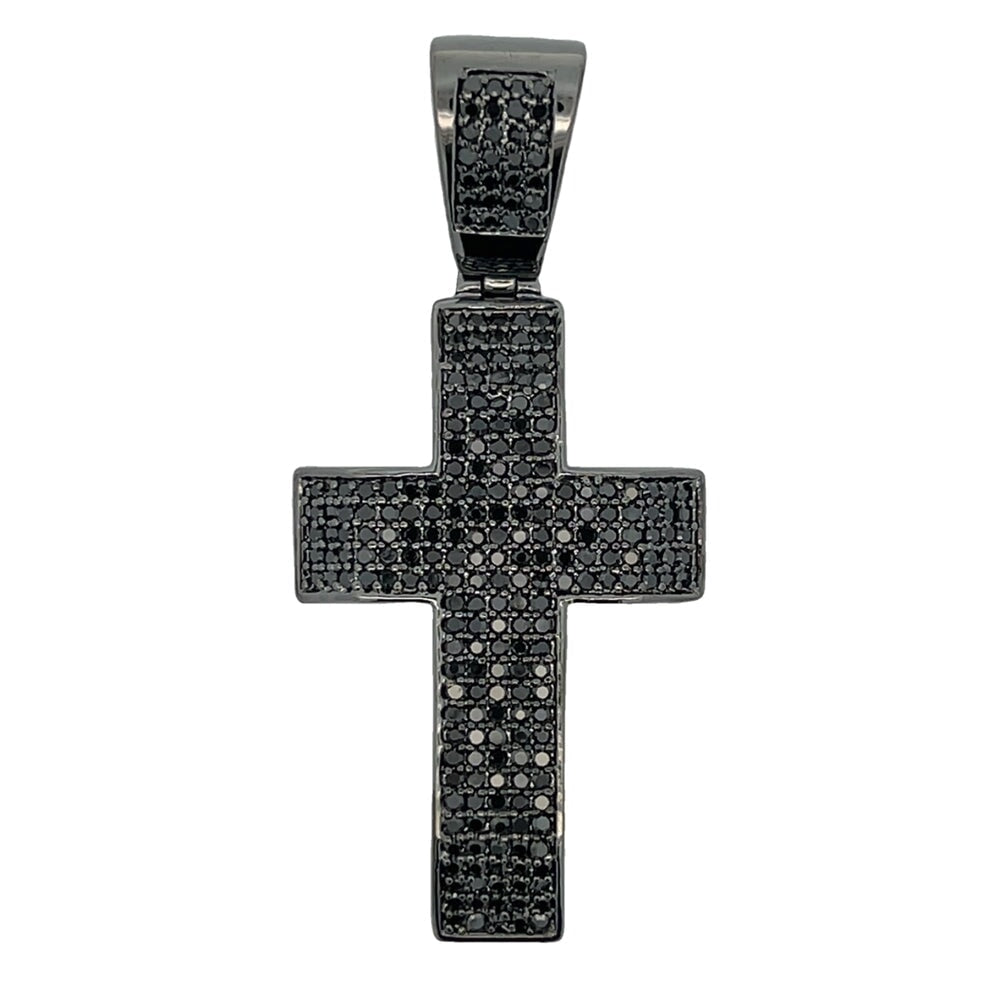 5 Row Black Cross CZ Pendant .925 Sterling Silver HipHopBling