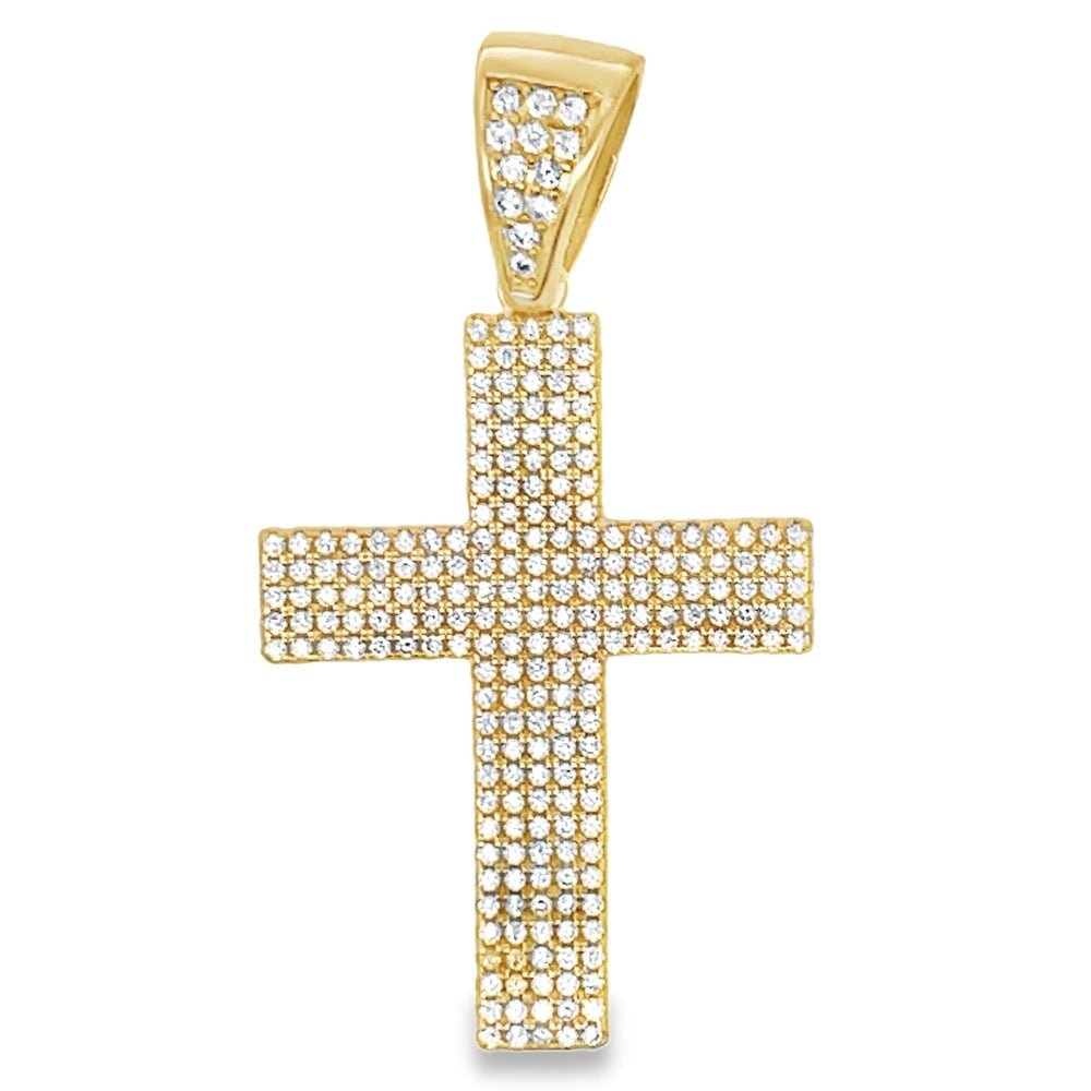 5 Row Cross Pave CZ Pendant .925 Sterling Silver Yellow Gold HipHopBling