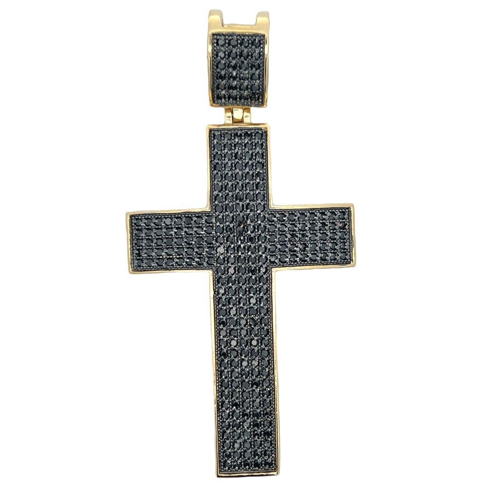 5 Row Gold All Black CZ Cross Iced Out Pendant HipHopBling