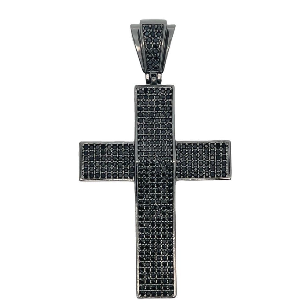 6 Row All Black CZ Cross Iced Out Pendant HipHopBling