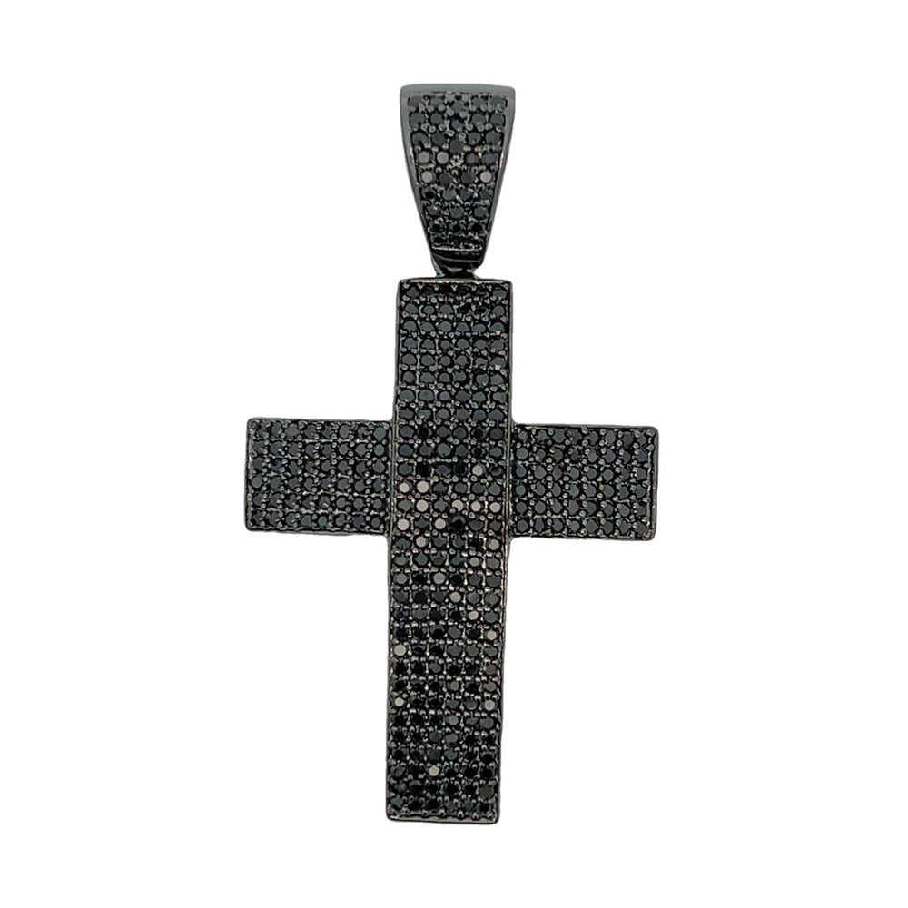 6 Row Black Cross CZ Pendant .925 Sterling Silver HipHopBling