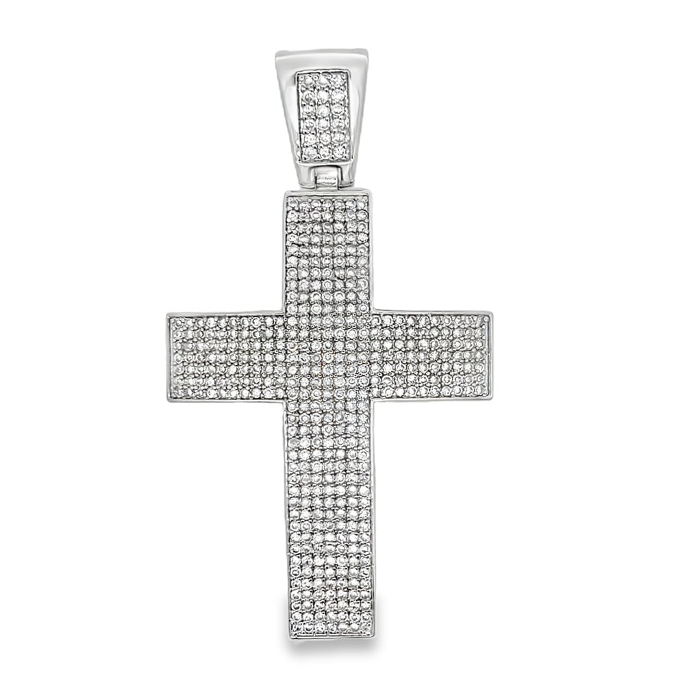 7 Row Cross CZ Pendant .925 Sterling Silver HipHopBling