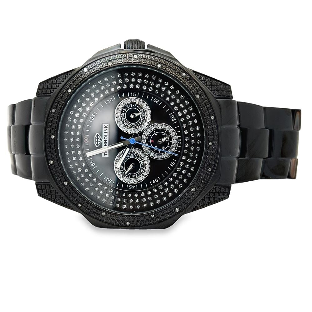 All Black .20cttw Real Diamond Watch HipHopBling