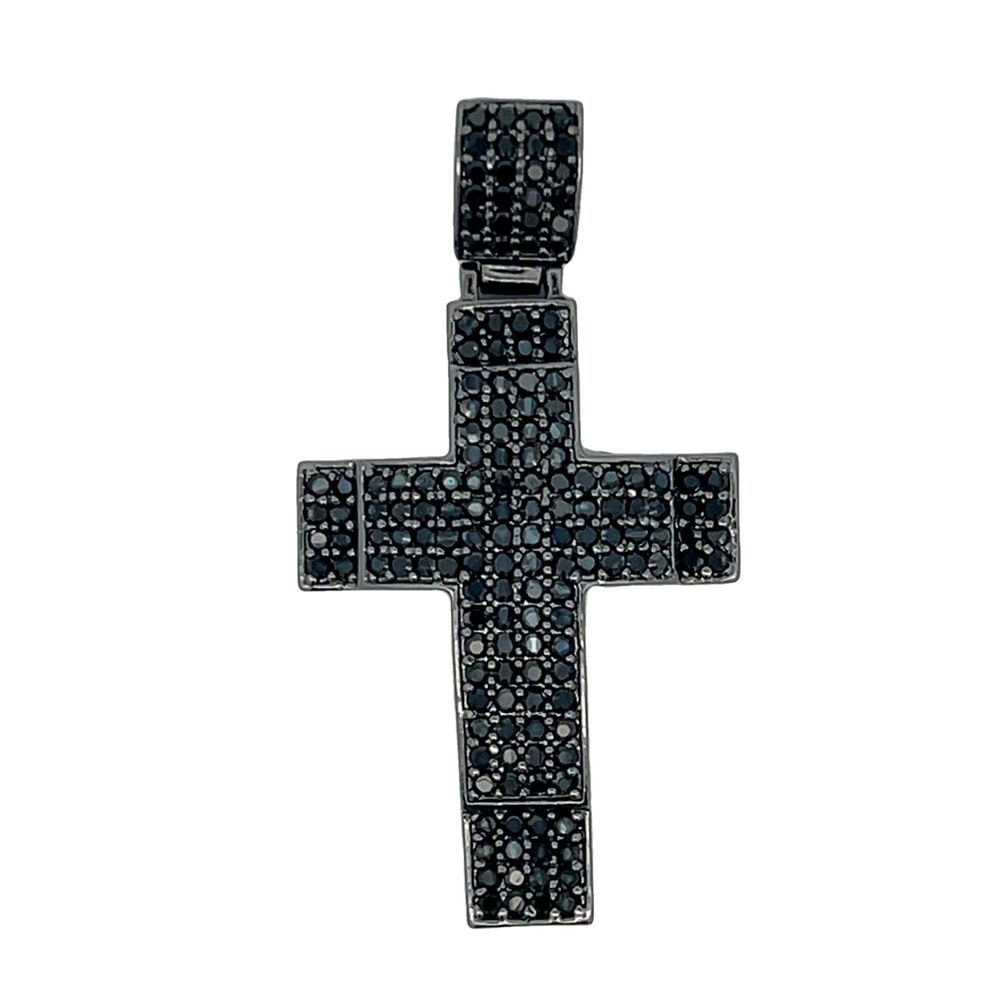 All Black Clean Cross CZ Iced Out Pendant HipHopBling