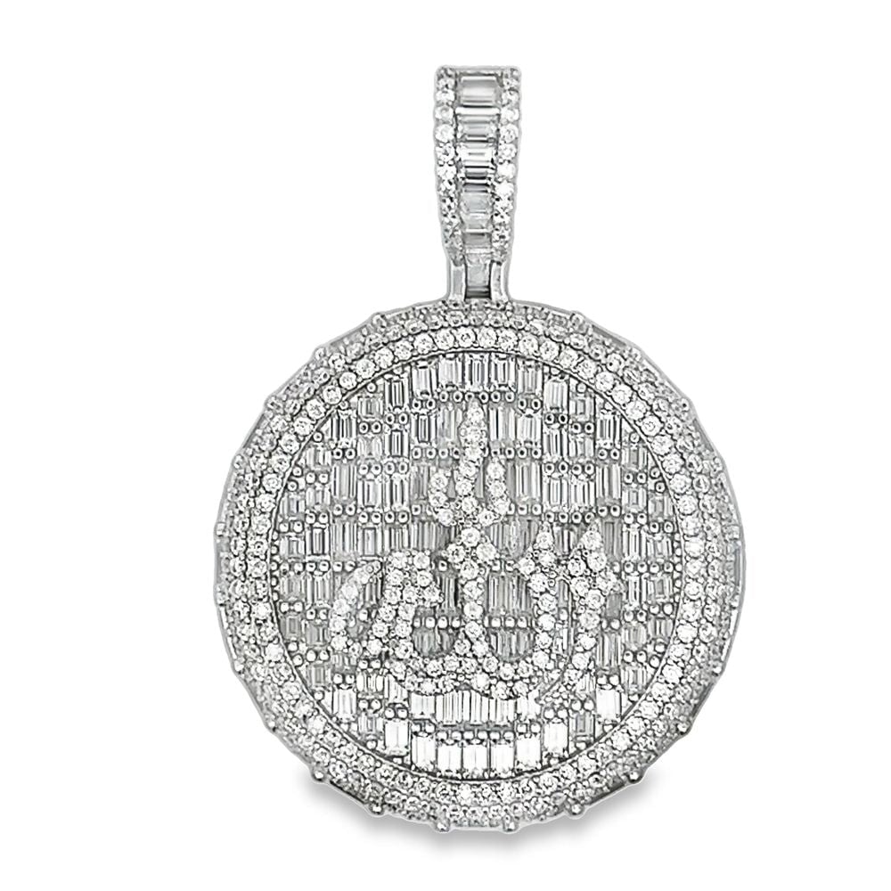 Allah Circle Emerald Cut Iced Out Moissanite Pendant .925 Sterling Silver HipHopBling