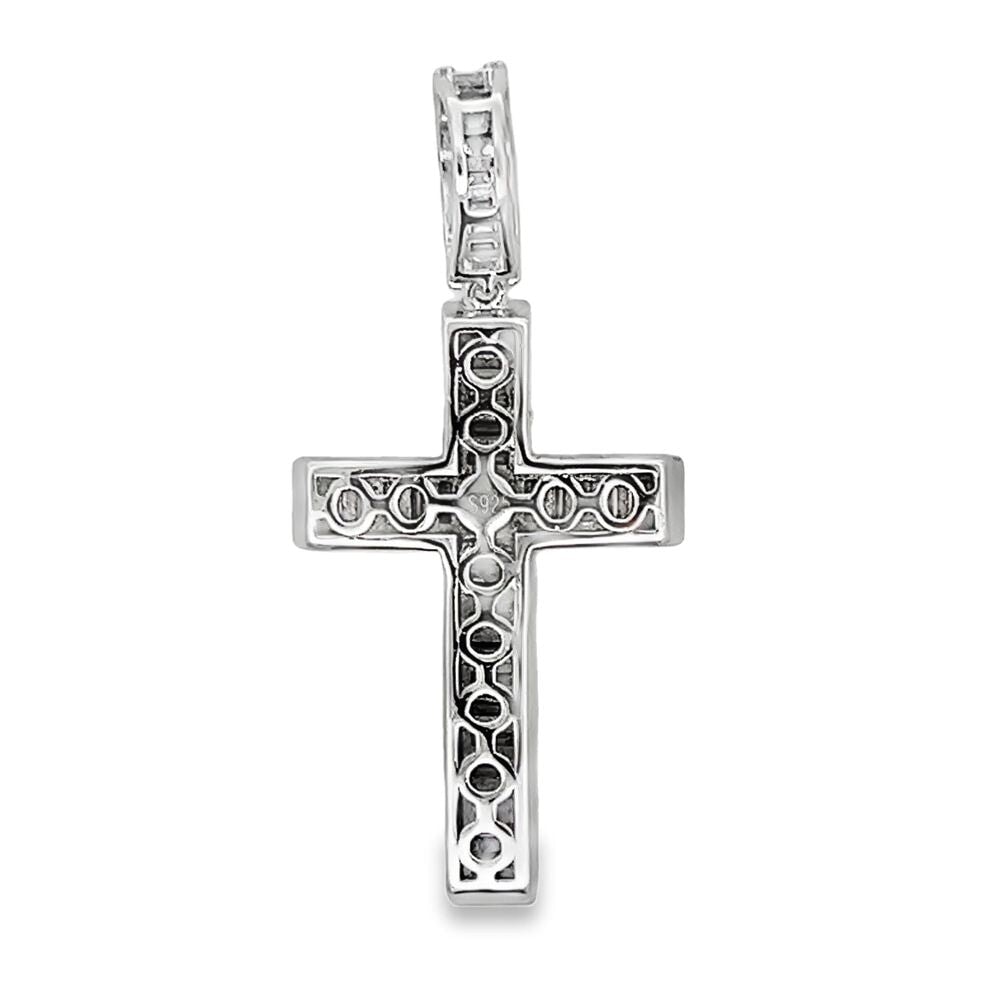 Baguette Channel Cross Iced Out Moissanite Pendant .925 Sterling Silver HipHopBling