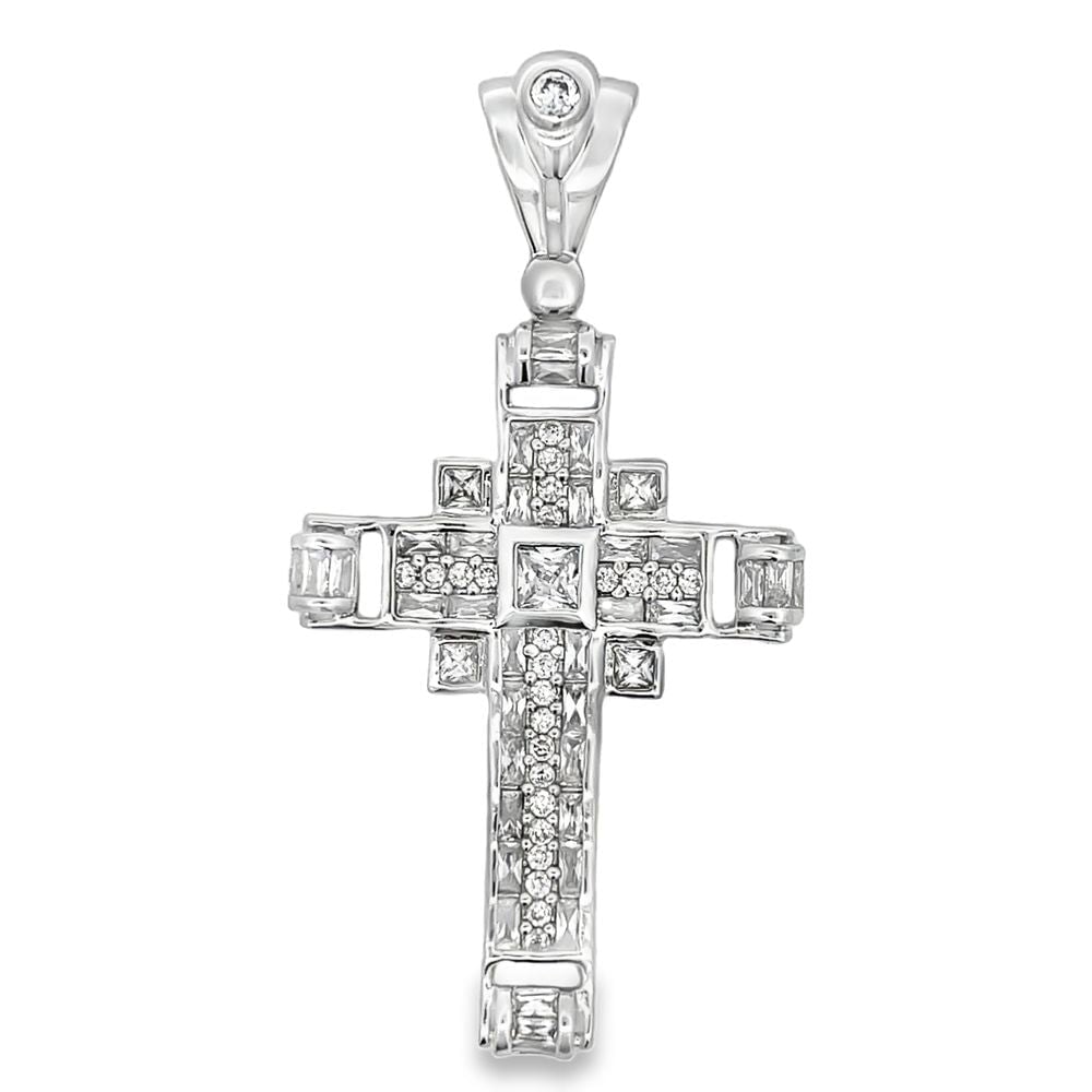 Baguette & Princess Fancy Cross CZ Iced Out Pendant HipHopBling