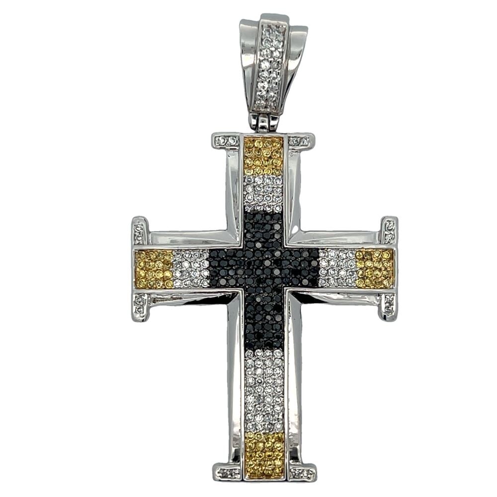 Bar Cross 3 Color CZ Iced Out Pendant HipHopBling