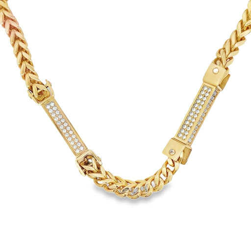 Bars Franco CZ Iced Out Chain Stainless Steel Gold HipHopBling