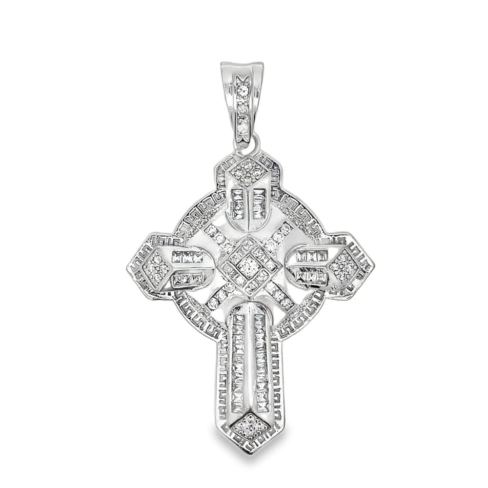 Big Circle Pointed Cross CZ Iced Out Pendant HipHopBling