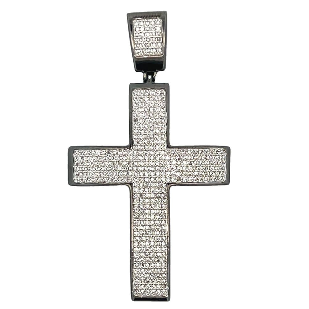 Black 6 Row CZ Cross Iced Out Pendant HipHopBling