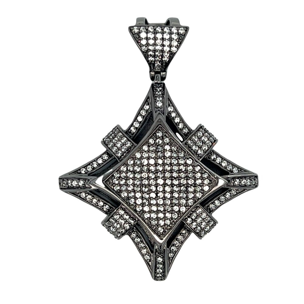 Black Fancy Kite Design CZ Iced Out Pendant HipHopBling