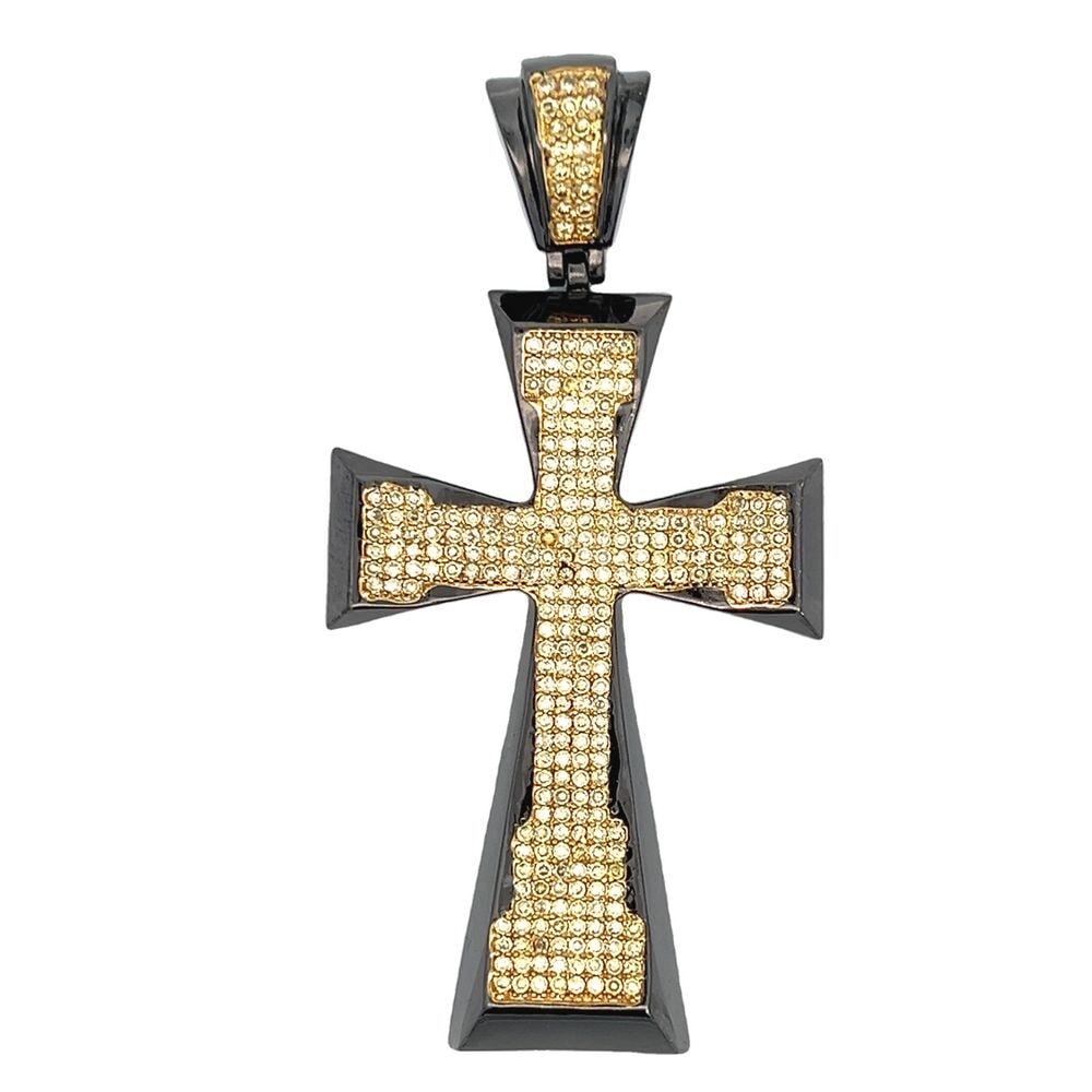 Black Tapered Cross Canary Yellow CZ Iced Out Pendant HipHopBling