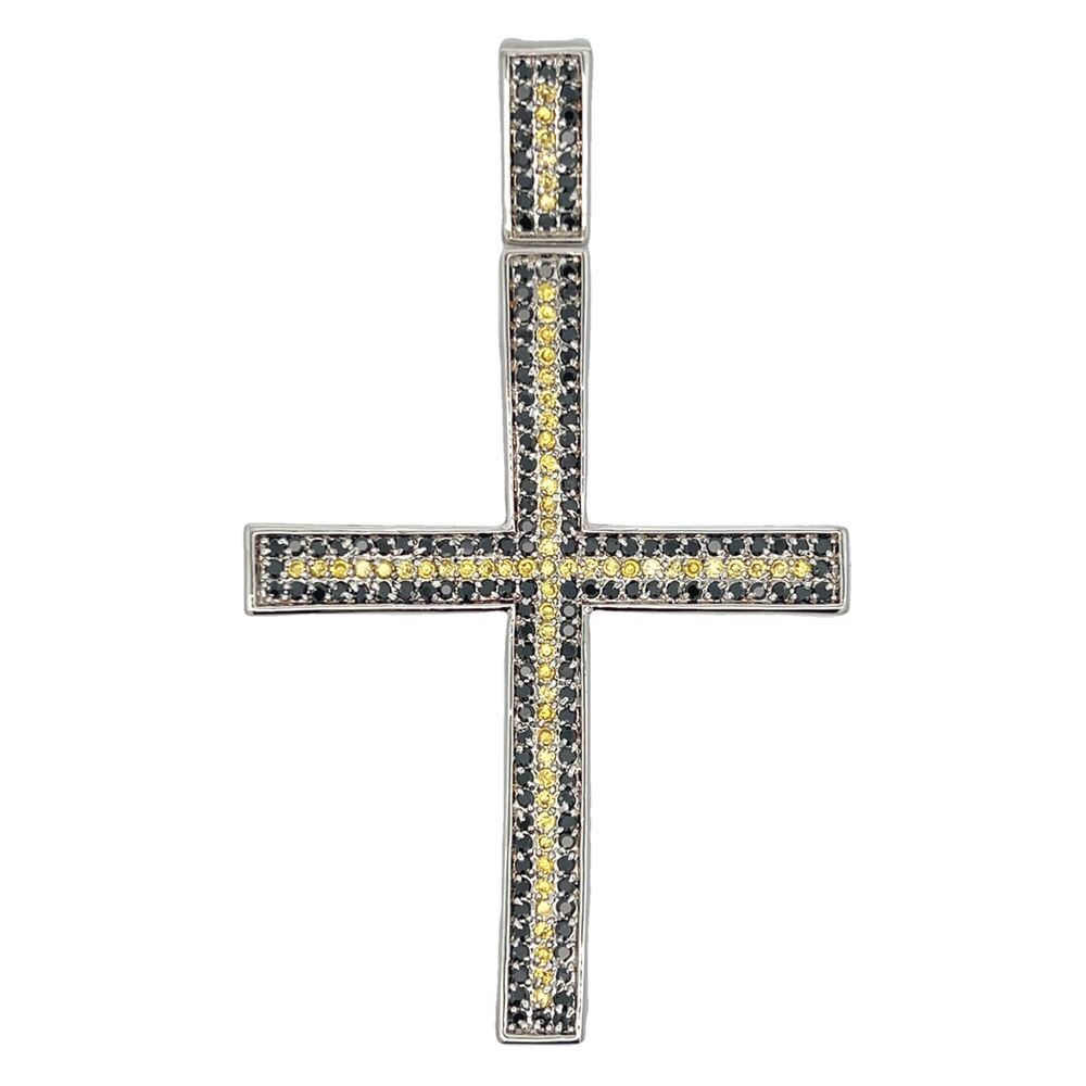 Black & Yellow CZ Cross Iced Out Pendant HipHopBling