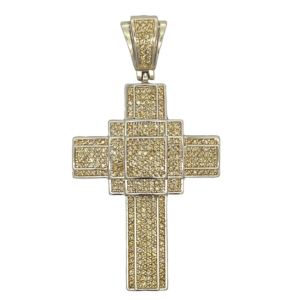 Blocky Canary Yellow CZ Cross Iced Out Pendant HipHopBling