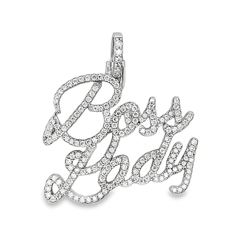 Boss Lady Cursive Iced Out Moissanite Pendant .925 Sterling Silver HipHopBling