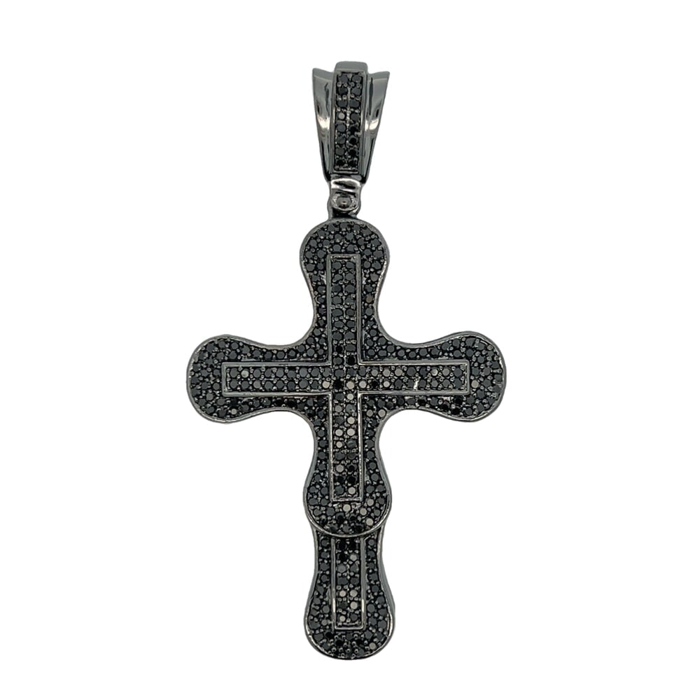 Bossy Black Cross CZ Pendant .925 Sterling Silver HipHopBling