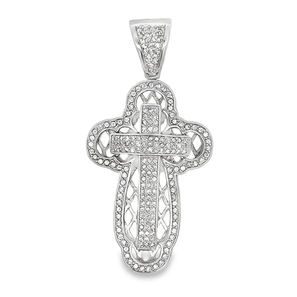 Bubble Halo Cross CZ Pendant .925 Sterling Silver HipHopBling