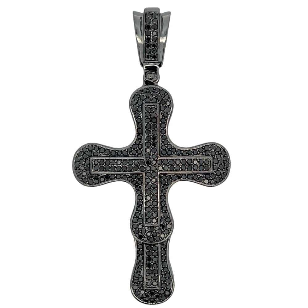 Bubble Layer Black Cross CZ Pendant .925 Sterling Silver HipHopBling