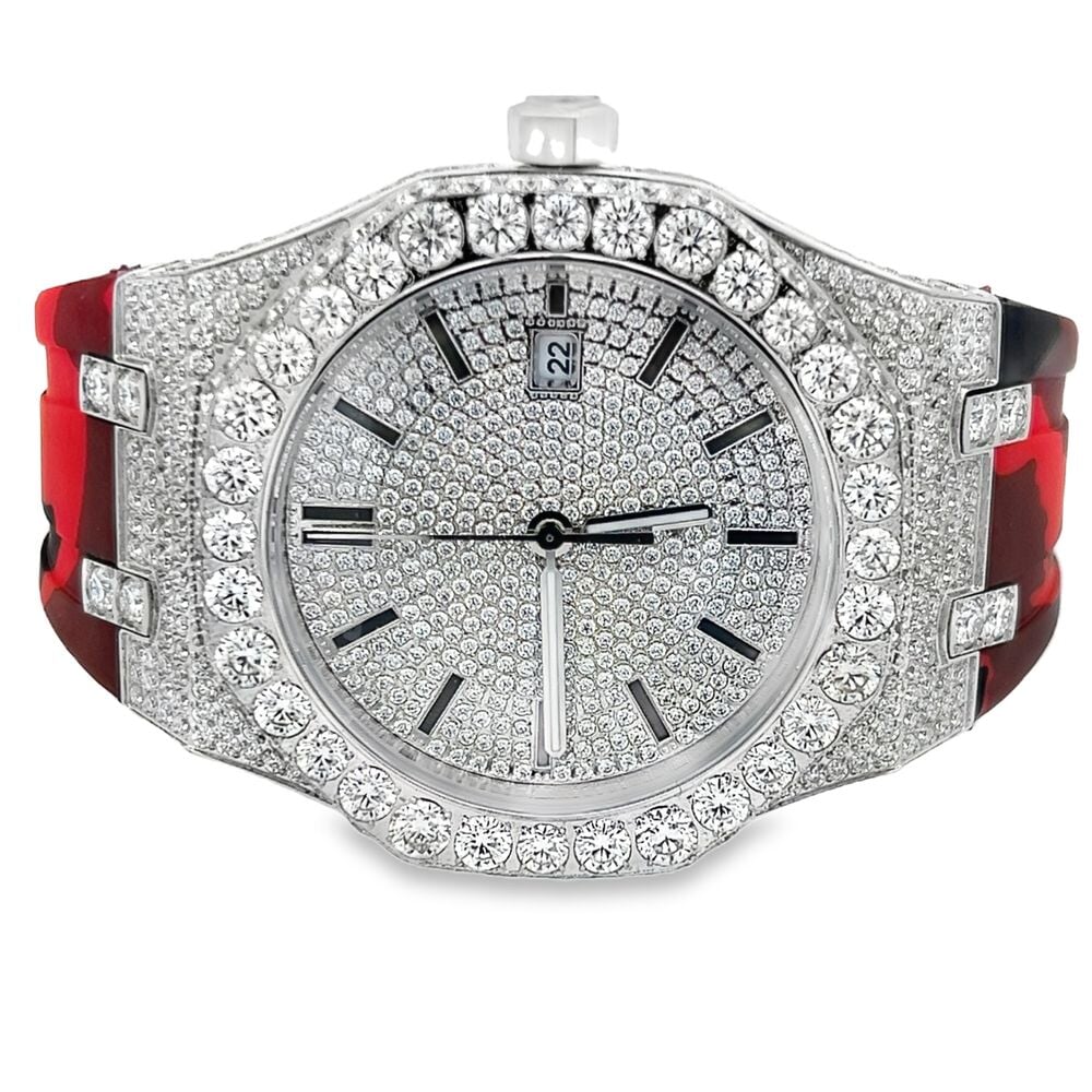 Bust Down Rubber Band Moissanite Steel VVS Iced Out Watch HipHopBling