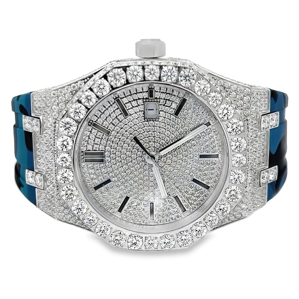 Bust Down Rubber Band Moissanite Steel VVS Iced Out Watch HipHopBling