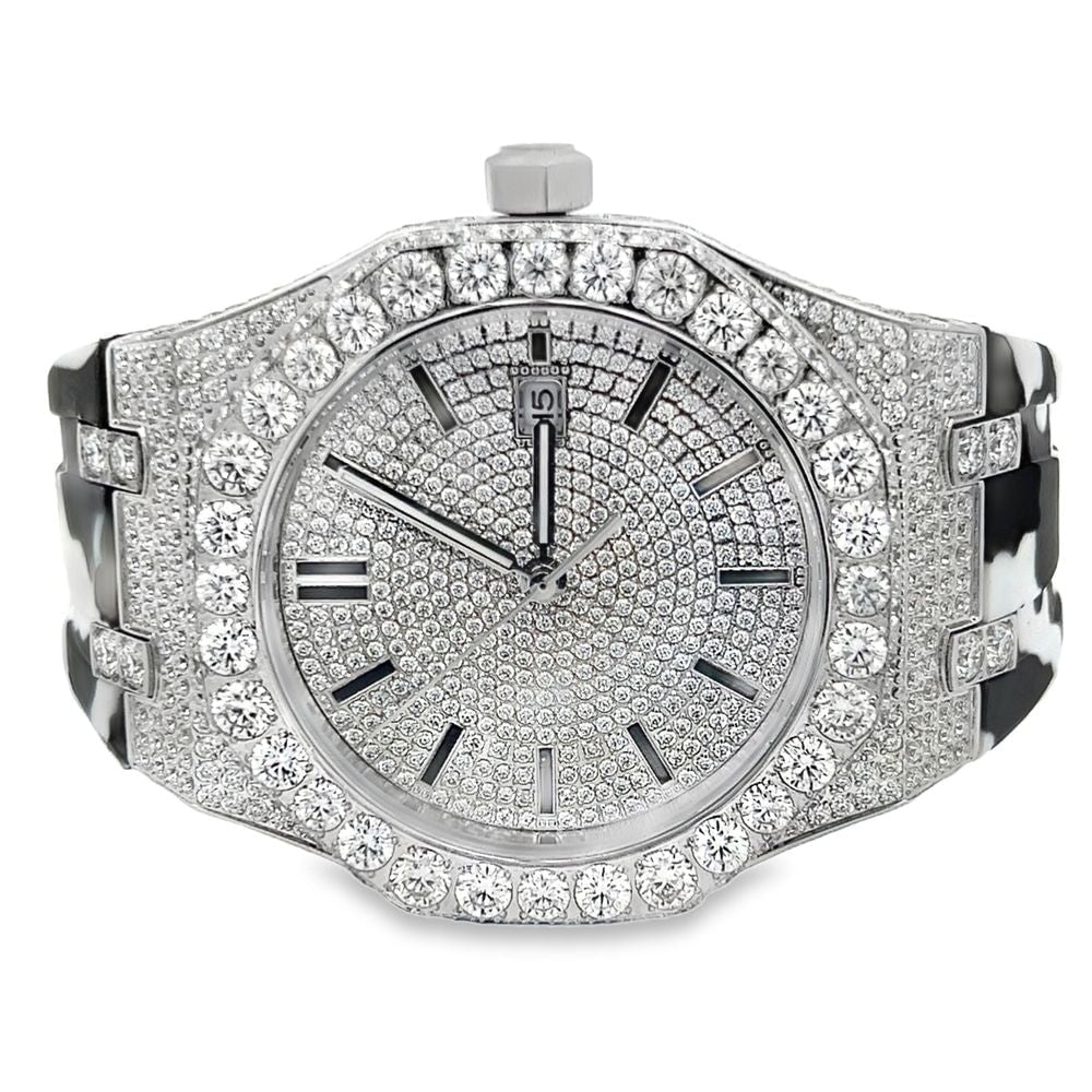 Bust Down Rubber Band Moissanite Steel VVS Iced Out Watch HipHopBling