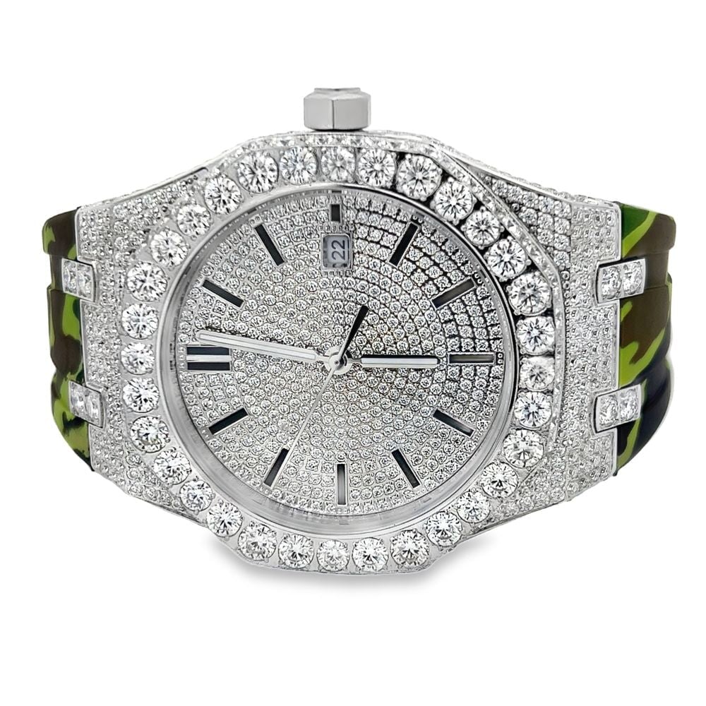 Bust Down Rubber Band Moissanite Steel VVS Iced Out Watch HipHopBling