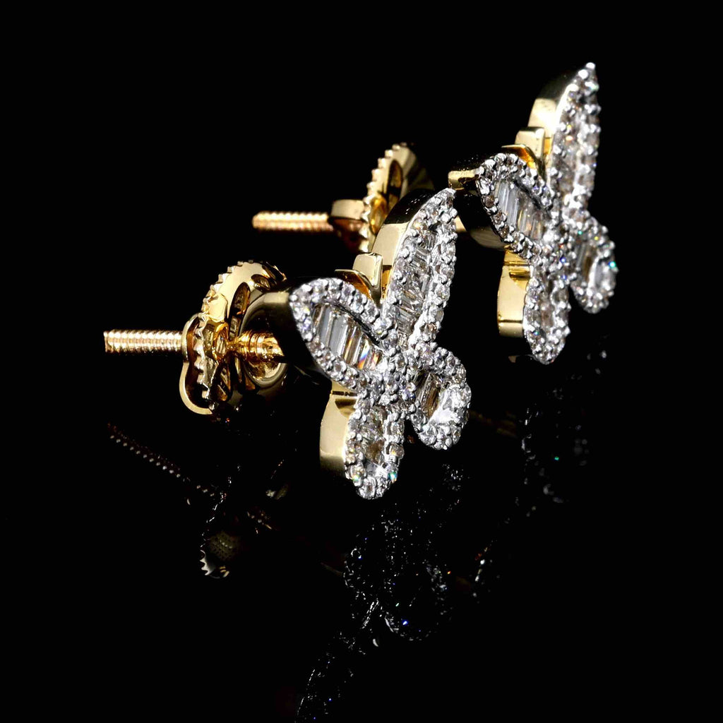 Butterfly Baguette Diamond Earrings Solid 14K Gold 14K Yellow Gold 9MM X 10MM | .47cttw HipHopBling