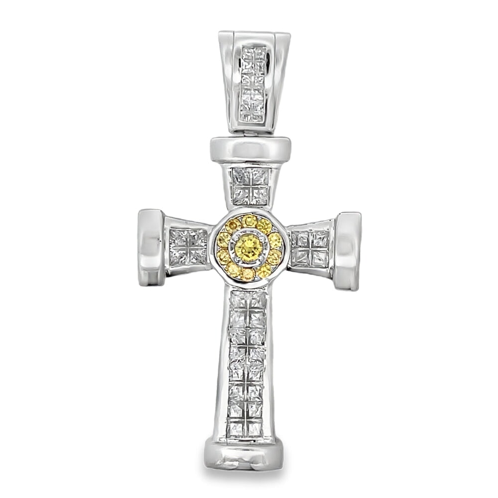 Canary Princess Cross CZ Pendant .925 Sterling Silver HipHopBling