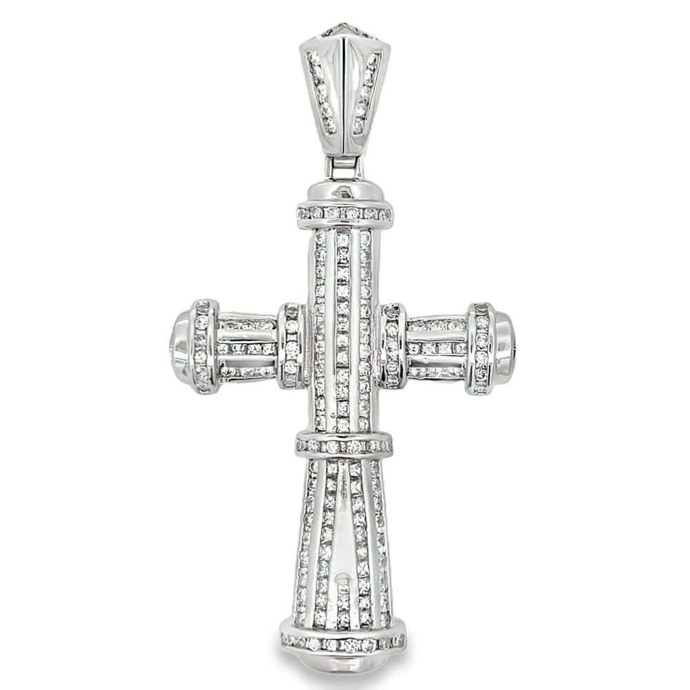 Channel Set Cylinder Cross CZ Pendant .925 Sterling Silver HipHopBling