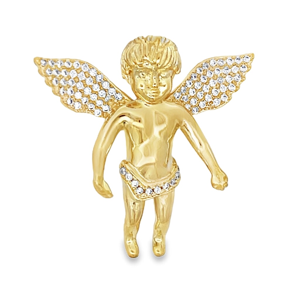 Cherub Angel CZ Pendant Gold .925 Sterling Silver HipHopBling