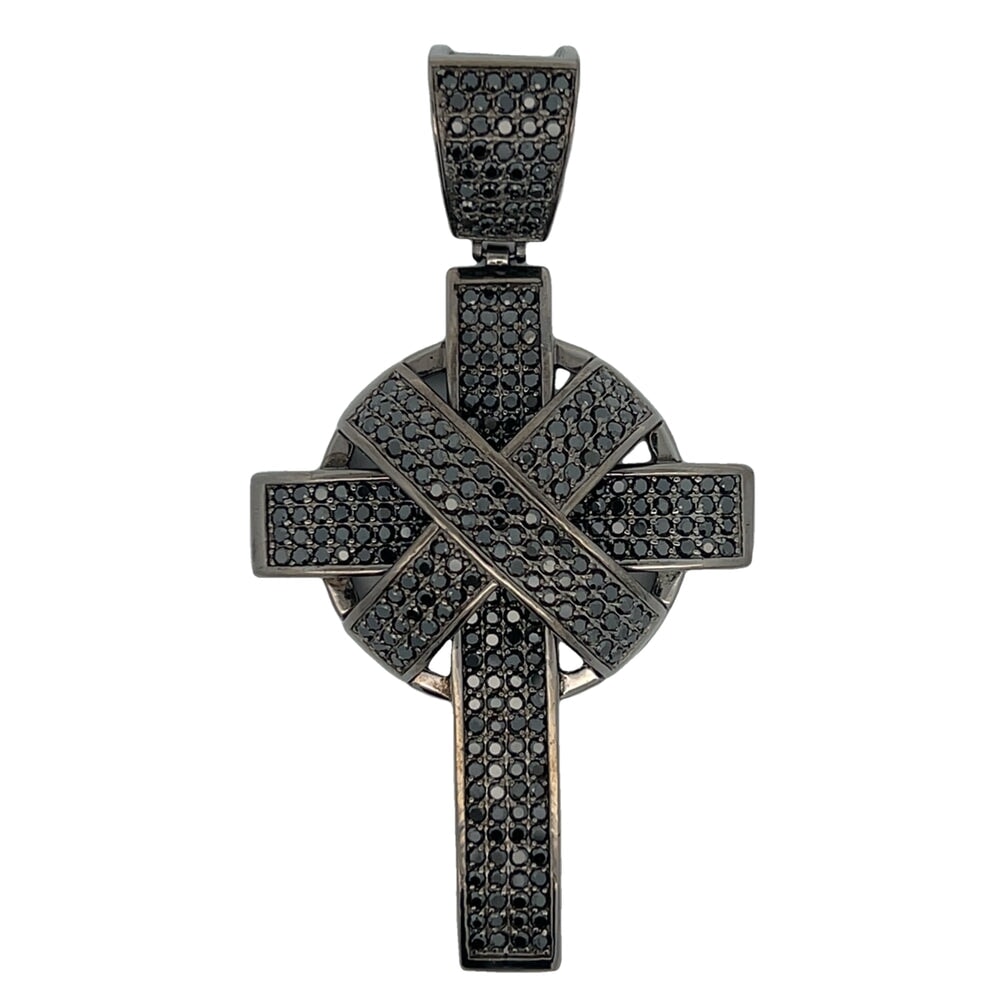 Circle X Black Cross CZ Pendant .925 Sterling Silver HipHopBling