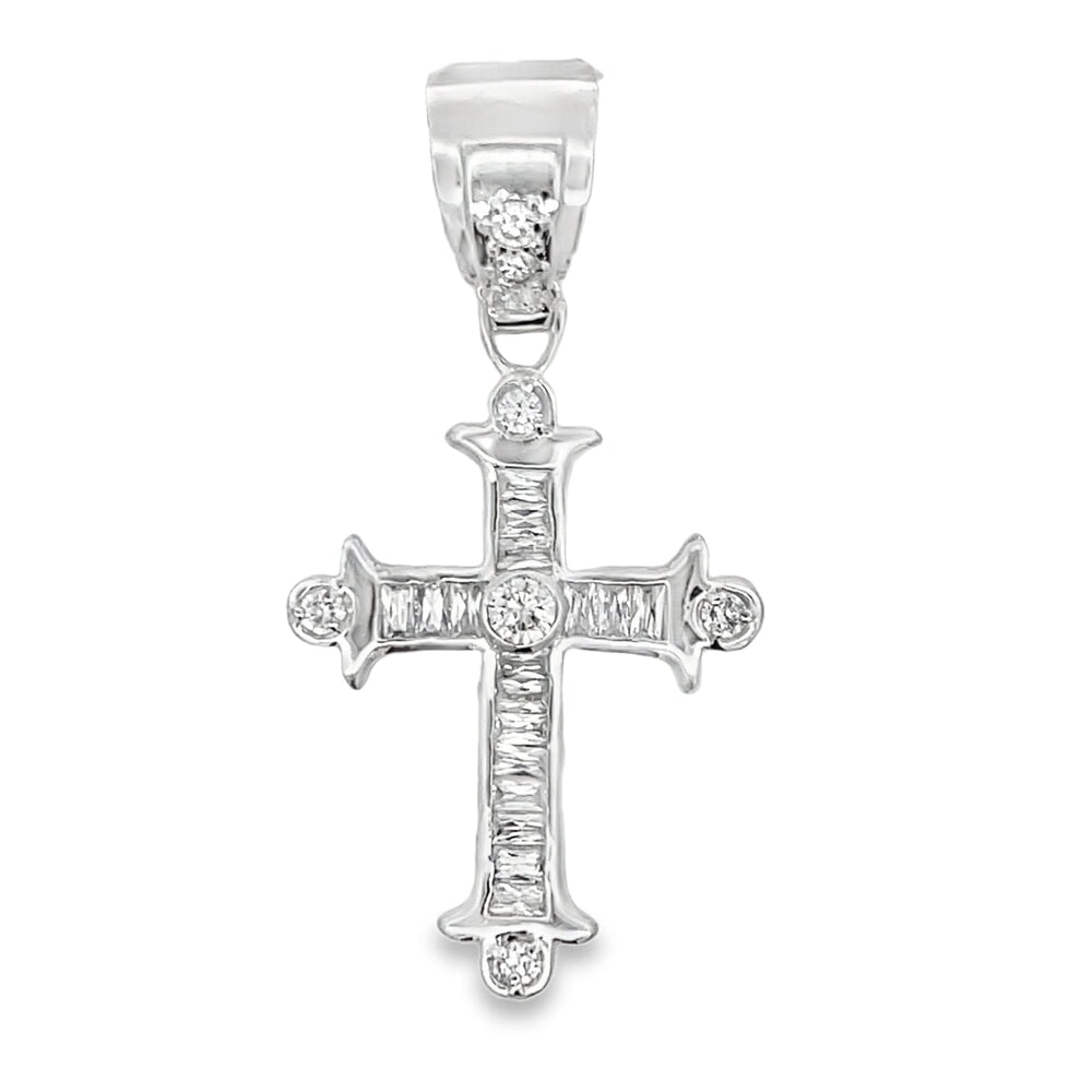 Clean Baguette Cross CZ Pendant .925 Sterling Silver HipHopBling