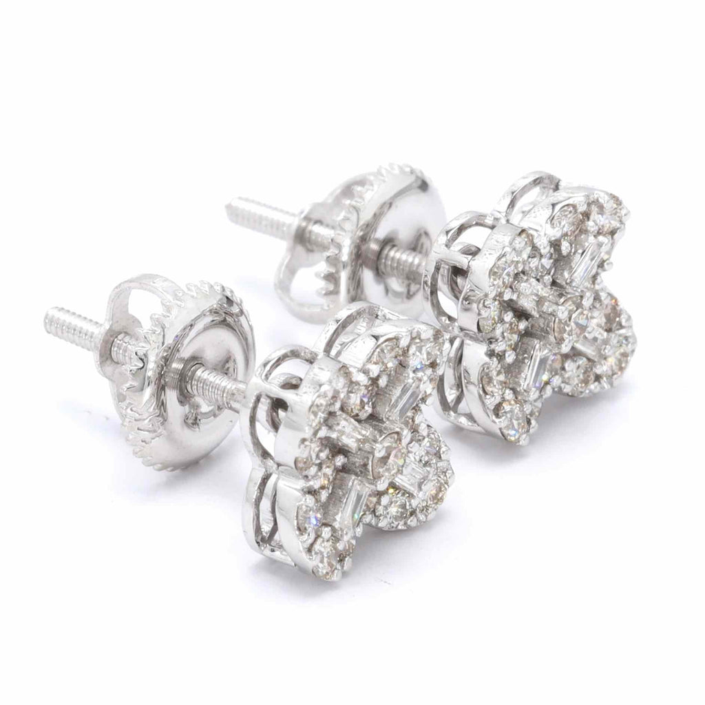 Clover Concave Baguette Diamond Earrings Solid 14K Gold 14K White Gold 8MM | .44cttw HipHopBling