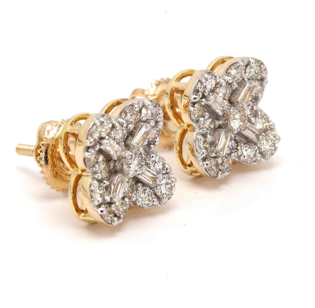 Clover Concave Baguette Diamond Earrings Solid 14K Gold 14K Yellow Gold 11MM | .95cttw HipHopBling