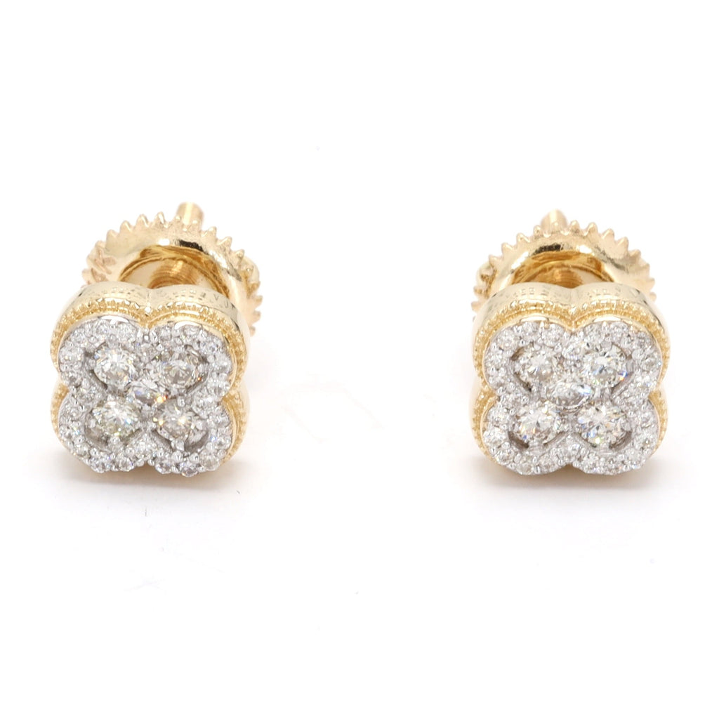 Clover Halo Diamond Earrings Solid 14K Gold 14K Yellow Gold 7MM | .29cttw HipHopBling